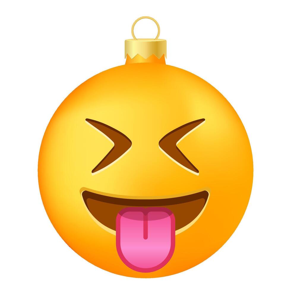 Emoji Christmas tree ball with protruding tongue face vector