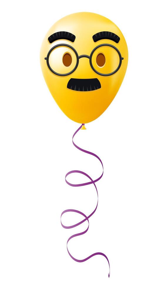 Emoji balloon with glasses and mustache face Yellow emoji smile vector