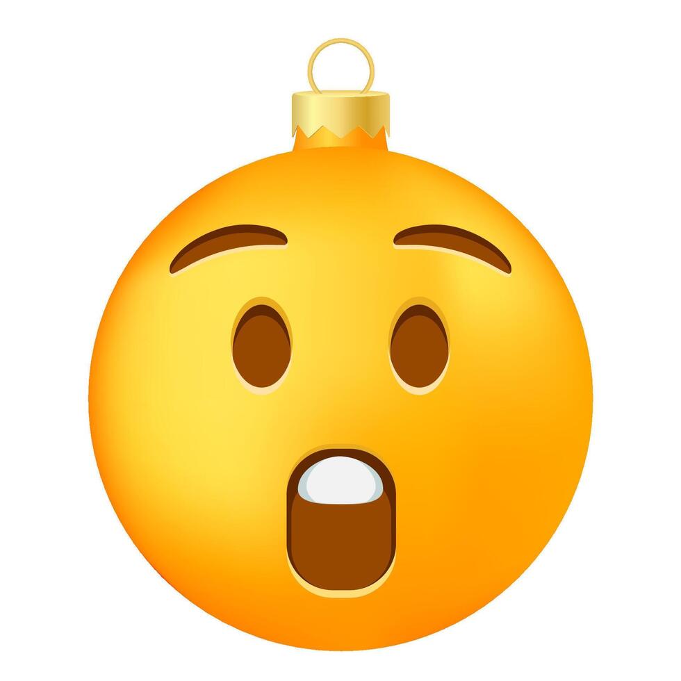 Emoji yellow Christmas tree ball with open mouth face vector