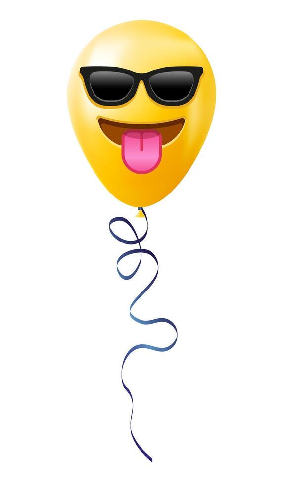 Emoji balloon with tongue and sunglasses face Yellow emoji smile vector