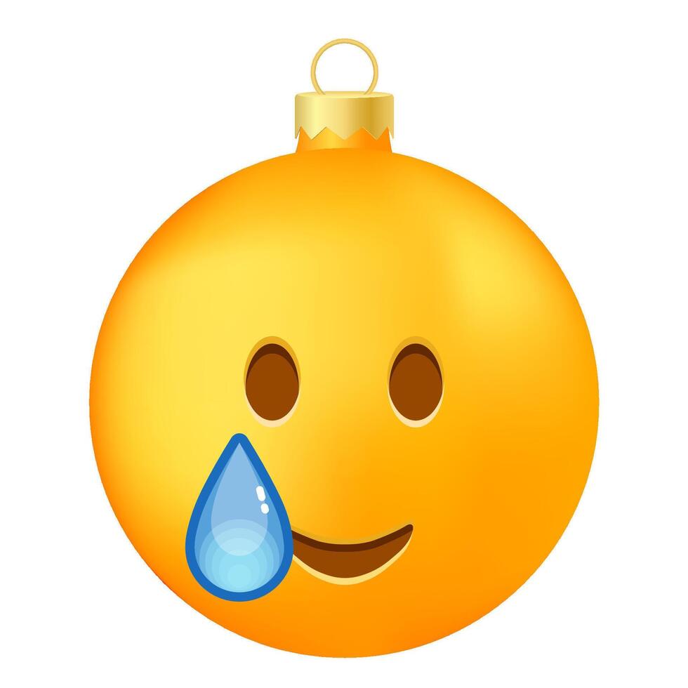 Emoji yellow Christmas tree ball with happy tears face vector