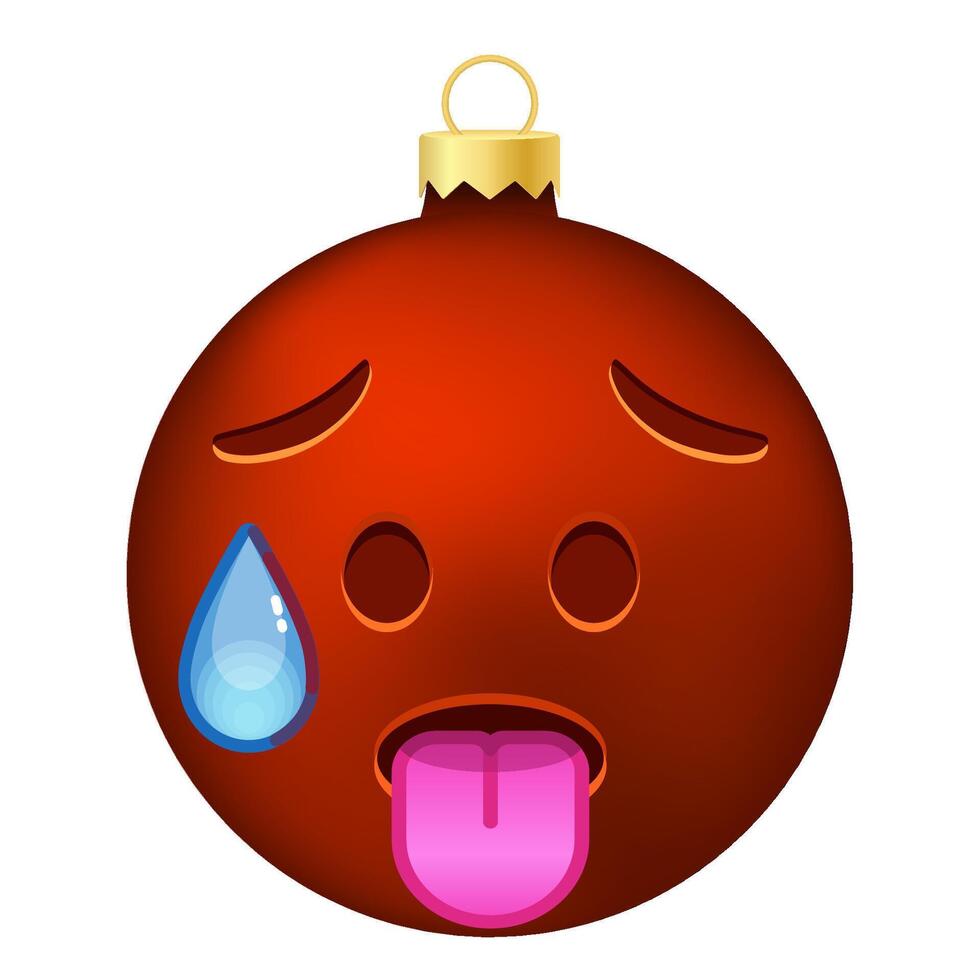 Emoji red Christmas tree ball with sweaty face vector