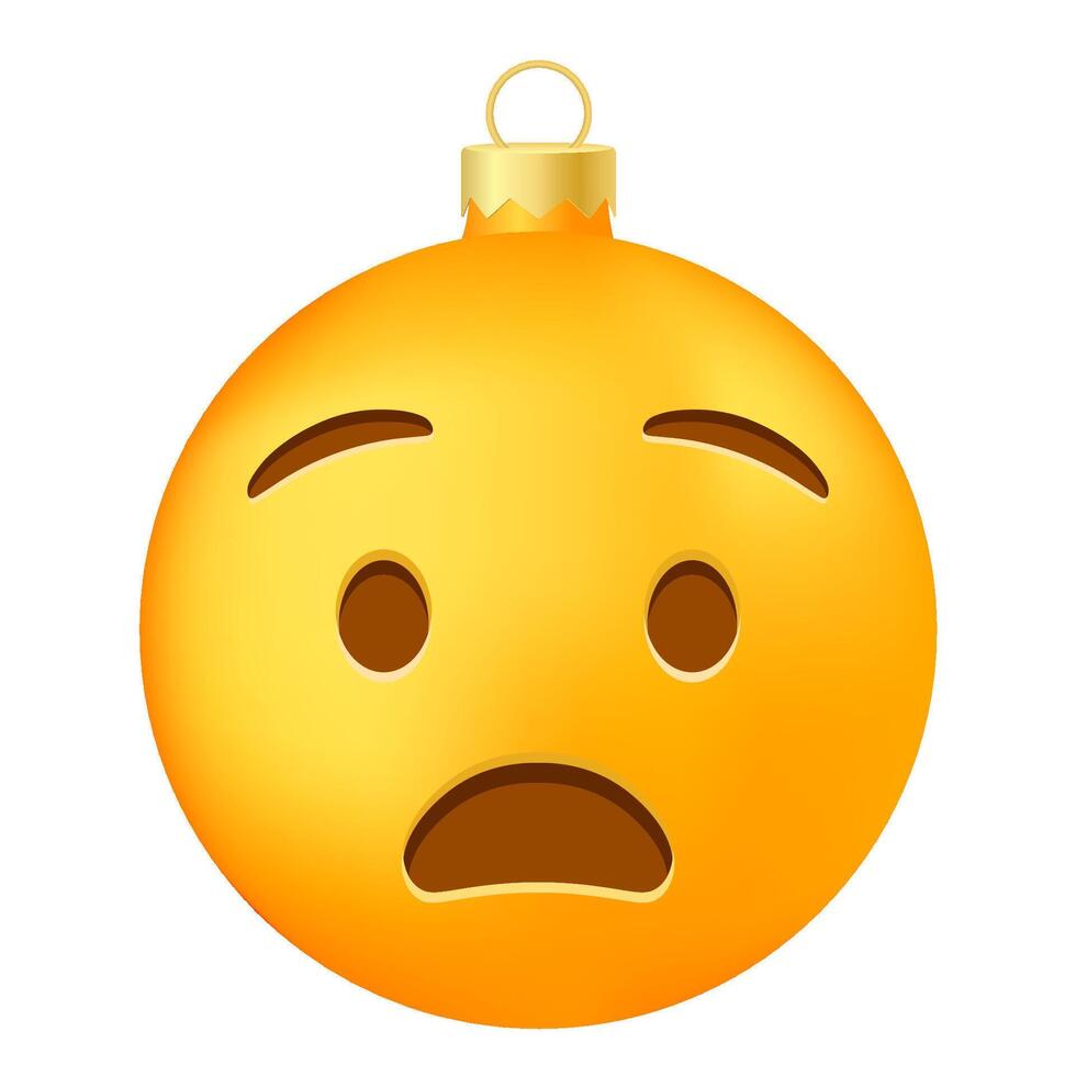 Emoji Christmas tree ball with sad anguished face vector