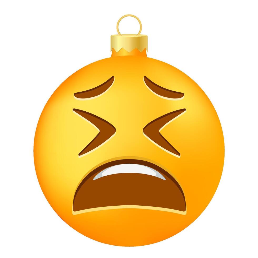 Emoji Christmas tree ball with sad tired face vector