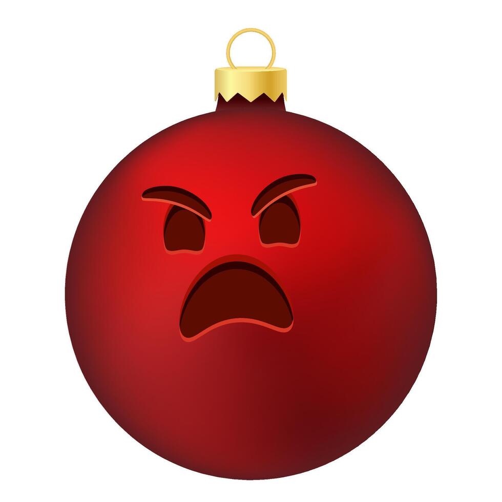 Emoji red Christmas tree ball with angry face vector