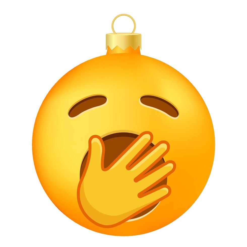Emoji Christmas tree ball with yawning face and hand vector