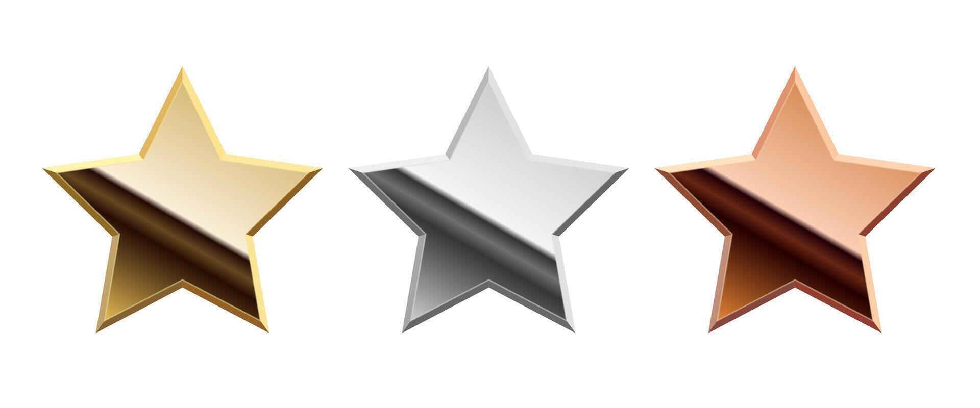 Golden silver and bronze glossy mirror star for apps and websites vector