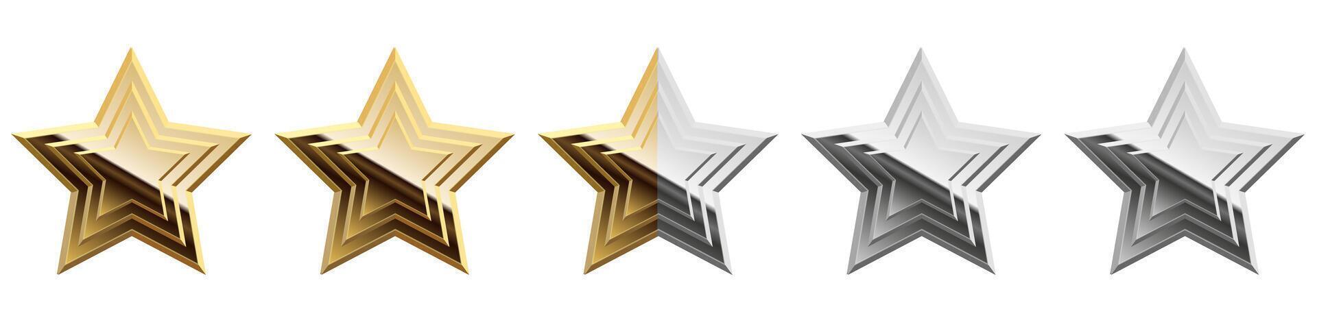 Five golden glossy mirror stars for apps and websites vector