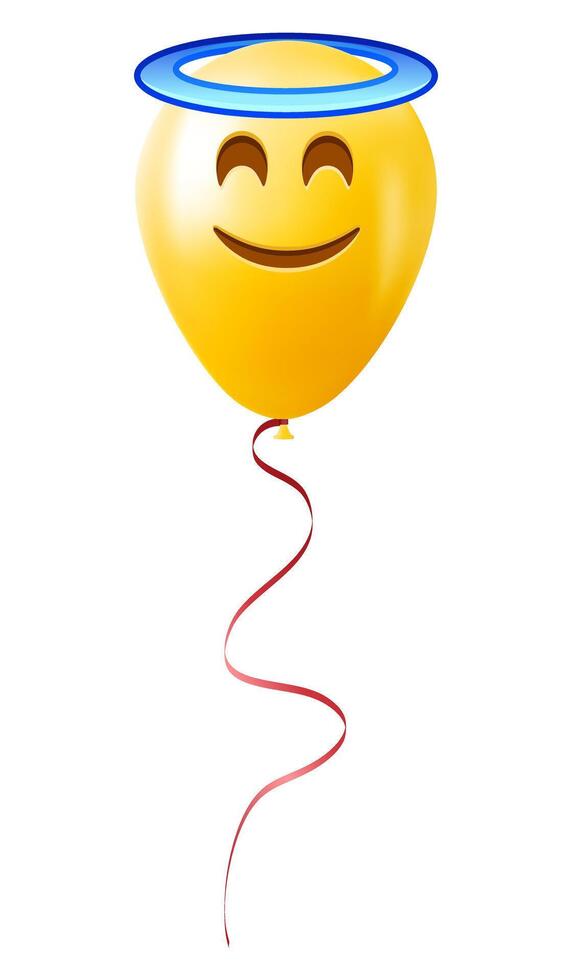 Emoji balloon with smiling face with halo Yellow emoji smile vector