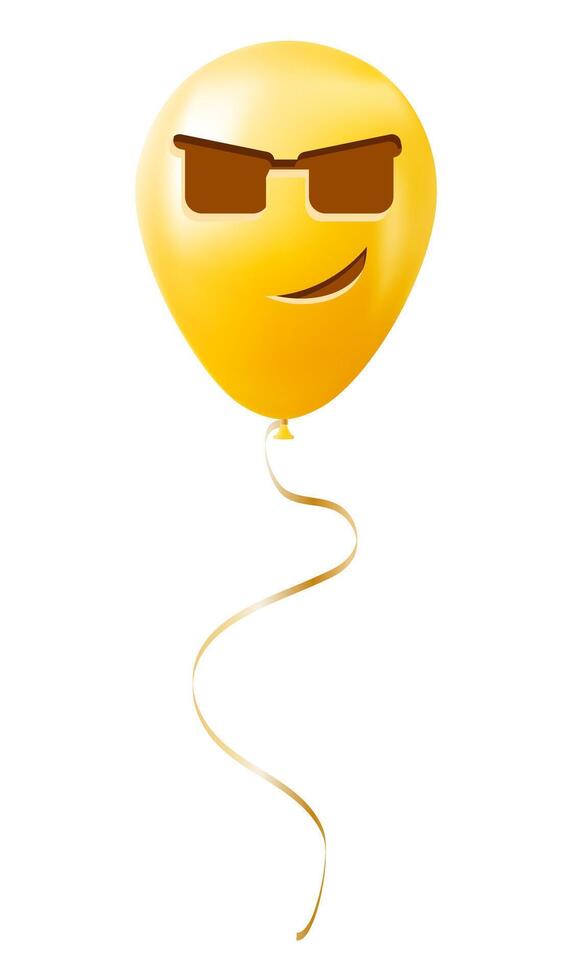 Emoji balloon with smiling face in sunglasses Yellow emoji smile vector