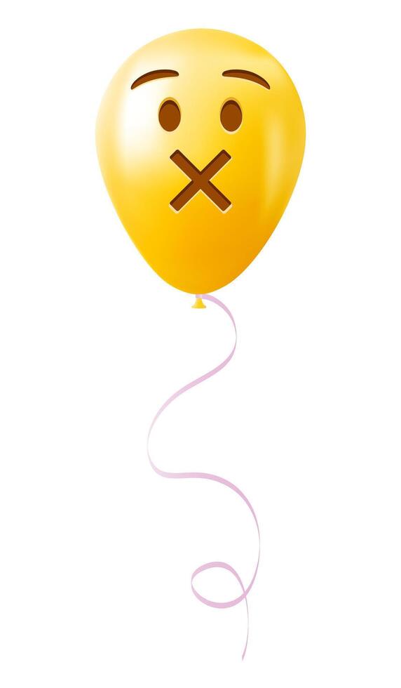 Emoji balloon with crossed out mouth face Yellow emoji smile vector