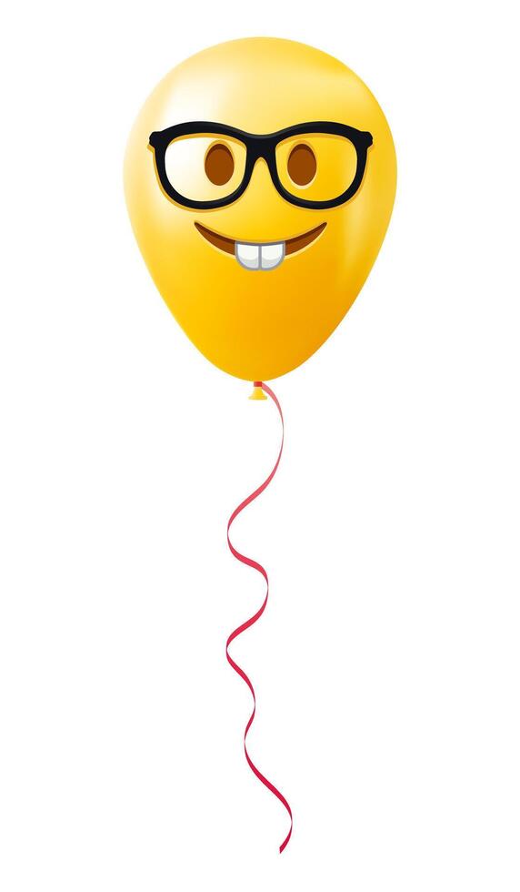 Emoji balloon with nerd face Yellow emoji smile vector