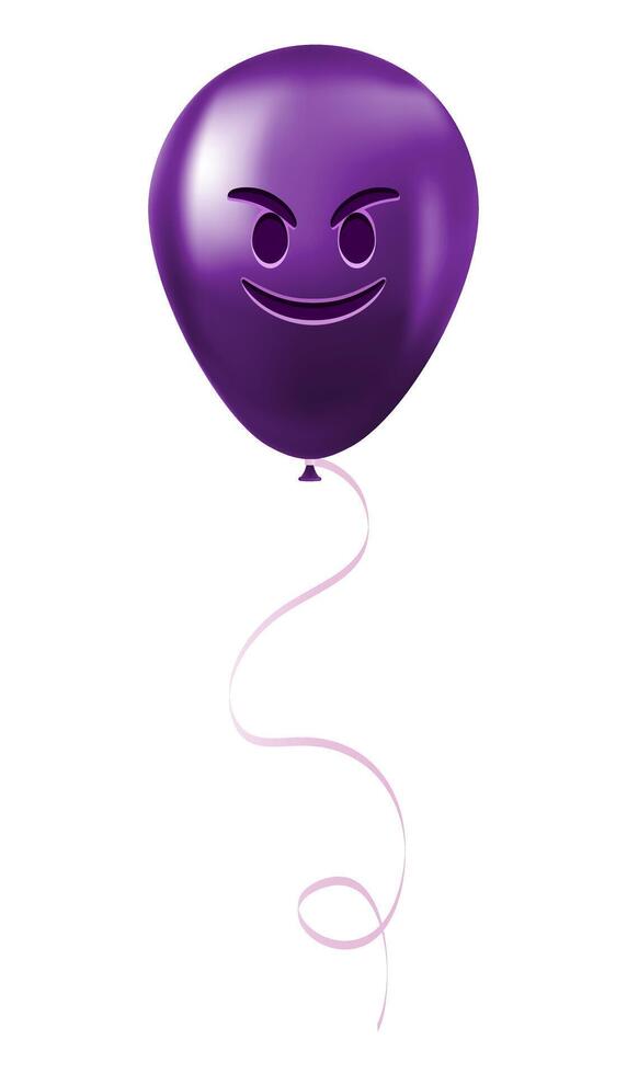 Emoji balloon with smiling angry face Purple emoji smile vector