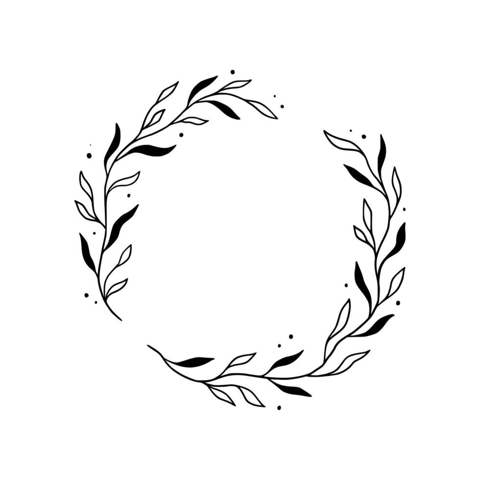 Floral circle frame, elegant wreath round border vector