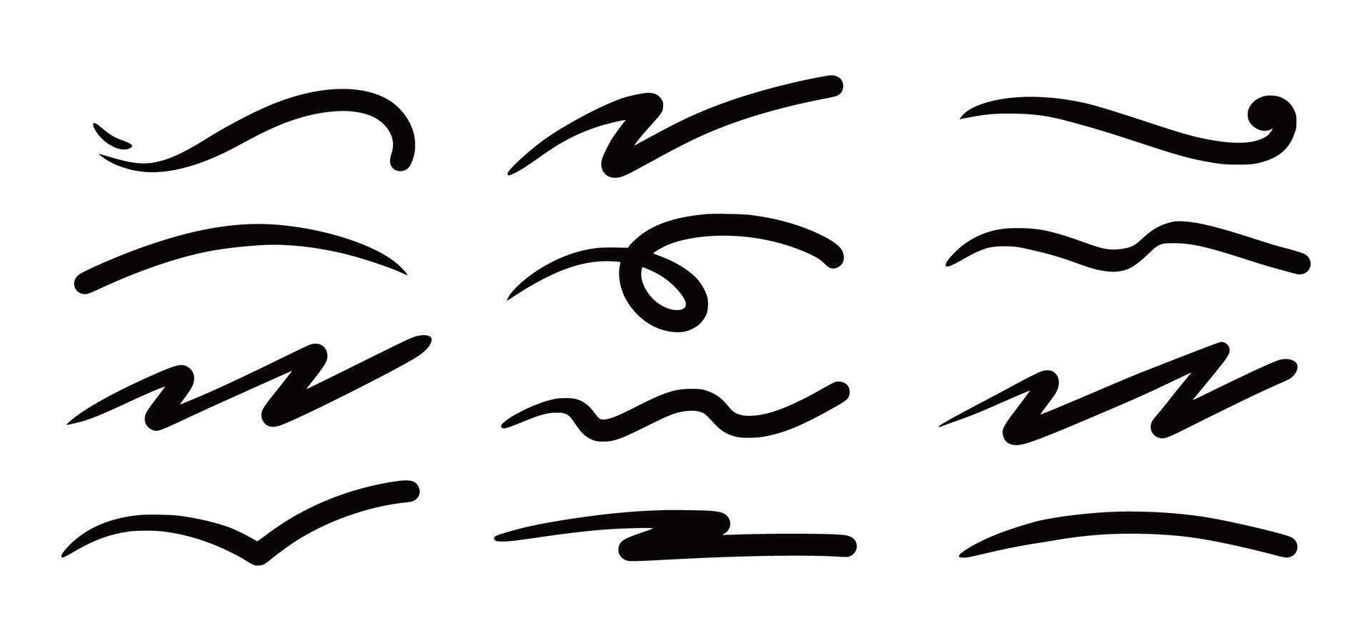 Squiggle brush scribble underline. Marker pen emphasis highlight swoosh stroke. swoosh brush underline set for accent, marker emphasis squiggle element. vector