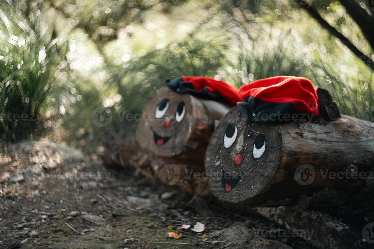 Caga tio, a Catalan tradition that consists of decorating logs with happy faces for Christmas. photo