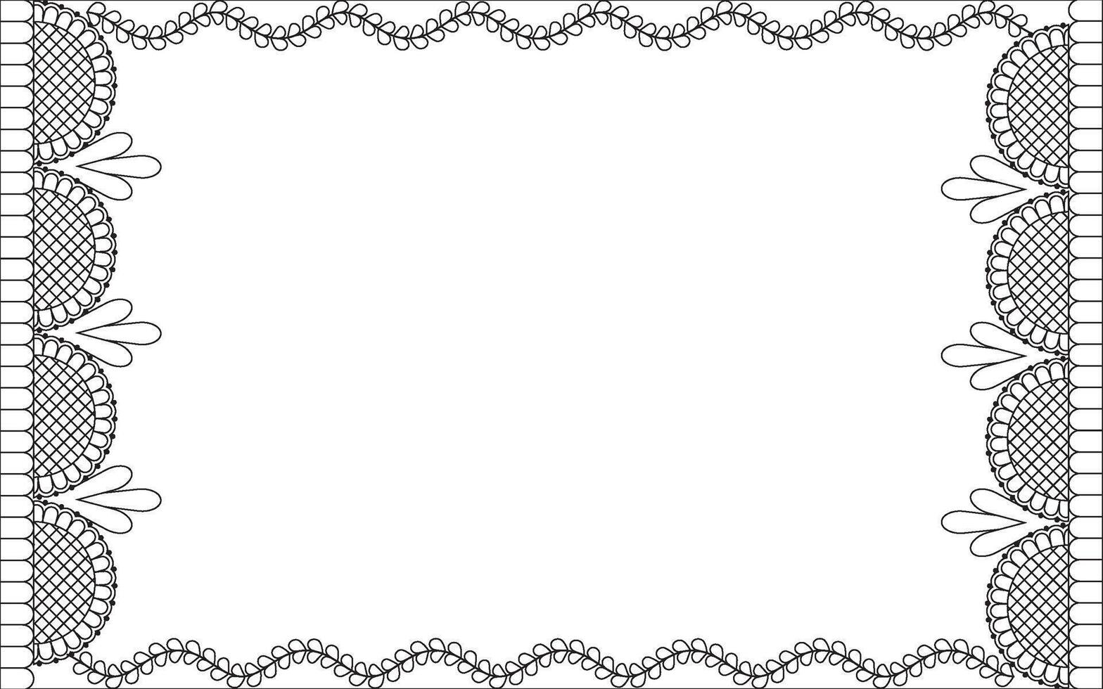 A black and white drawing of a square frame with lace vector