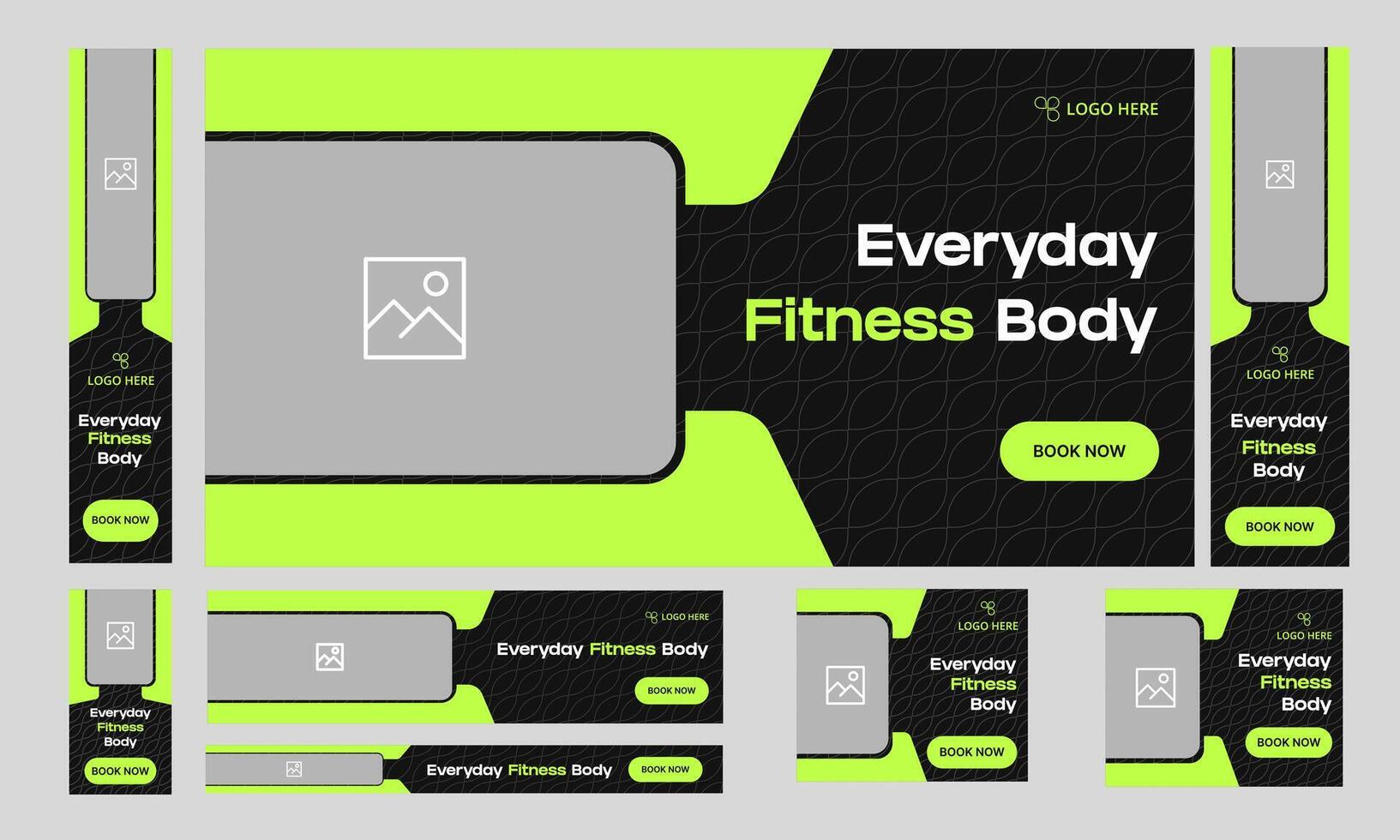 Everyday body fitness web bundle banner design for social media post, daily workout and exercise web set banner design, customizable eps 10 file format vector