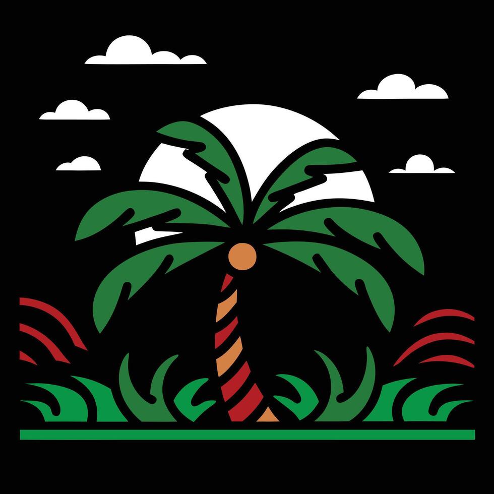 Tropical Beach Scene with Palm Trees and Starfish Illustration Design vector
