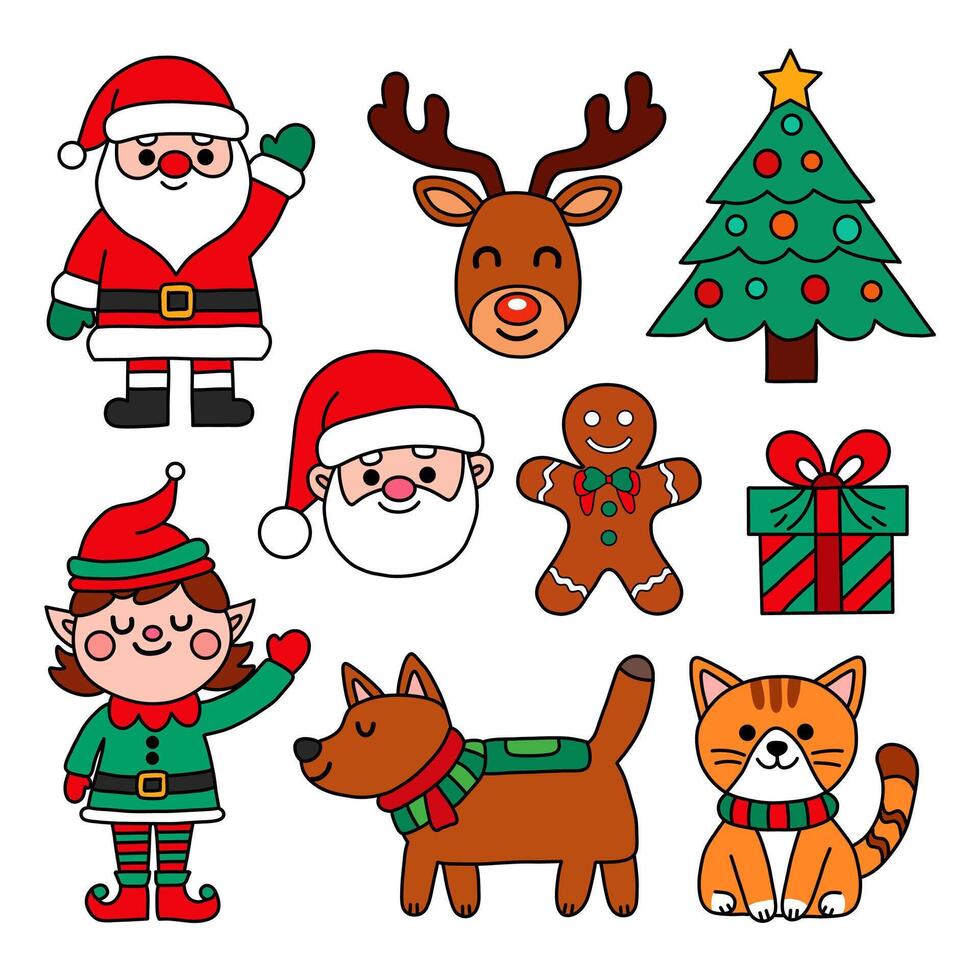 Cute Christmas Characters and Decorations Illustration Collection vector