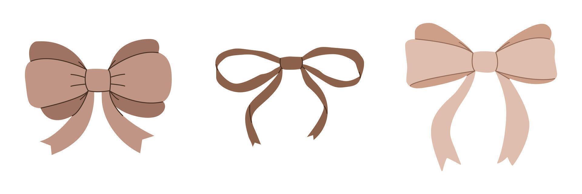 Ribbon bow set in trendy Mocha Mousse color vector