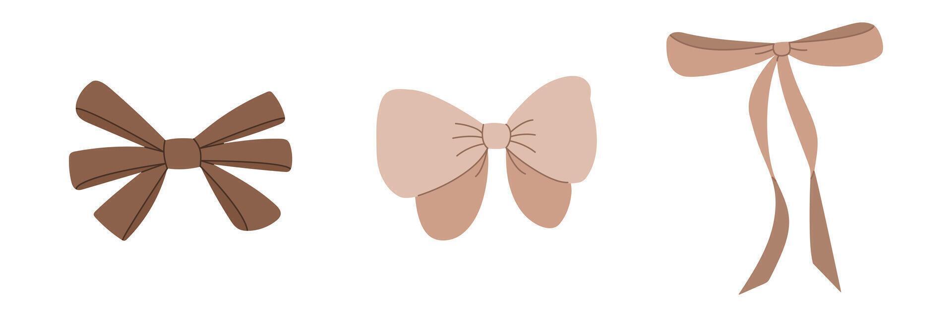 Cute ribbon bow set in trendy Mocha Mousse color vector