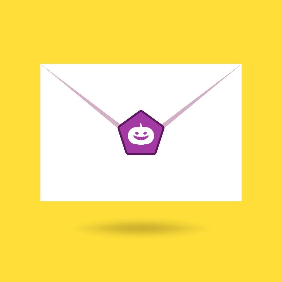 Laptop and envelope with white document and Pumpkin icon. Virus, malware, email fraud, e-mail spam, phishing scam. Trendy flat design graphic with long shadow. illustration vector