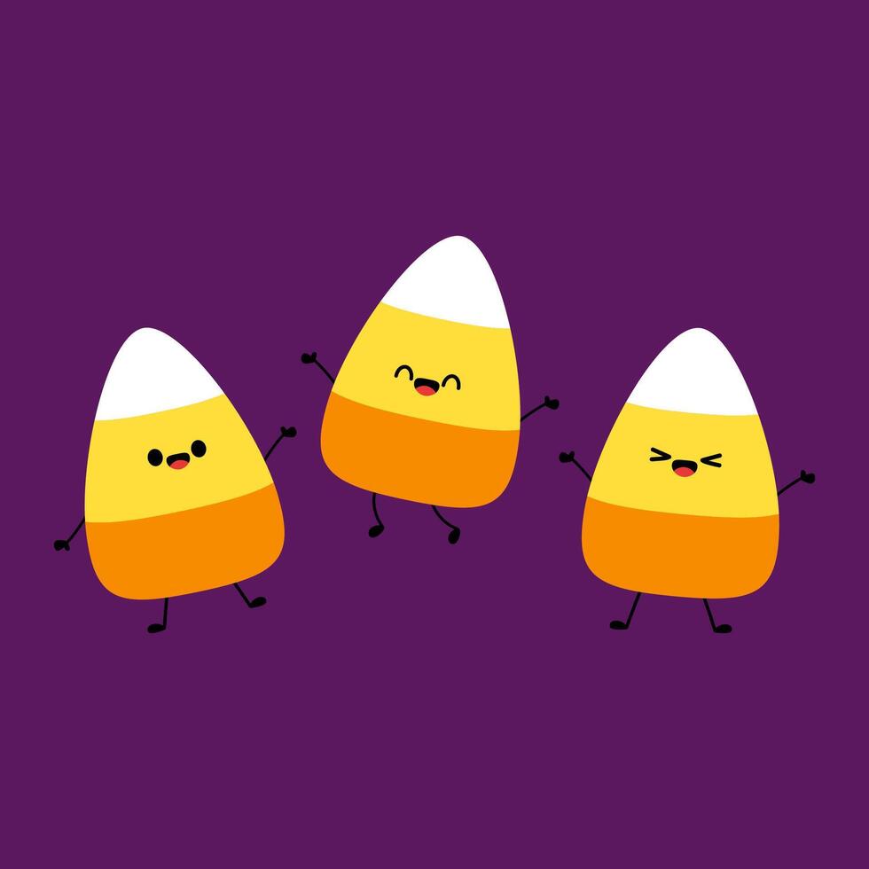 Candy corns cartoon. Halloween trick or treat sweets background. vector