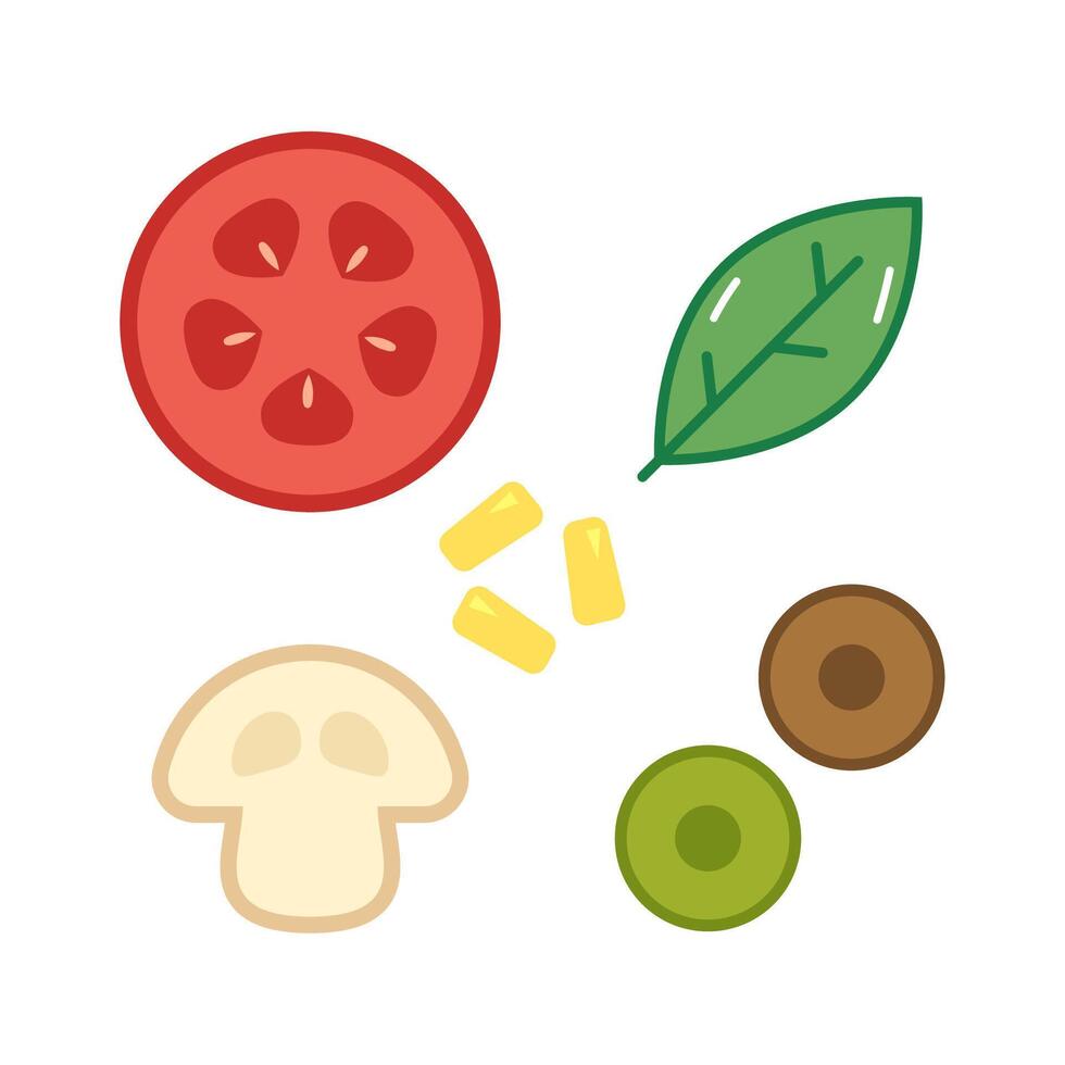 Pizza ingredients icon . Build your own pizza. set that contains all the necessary ingredients. vector