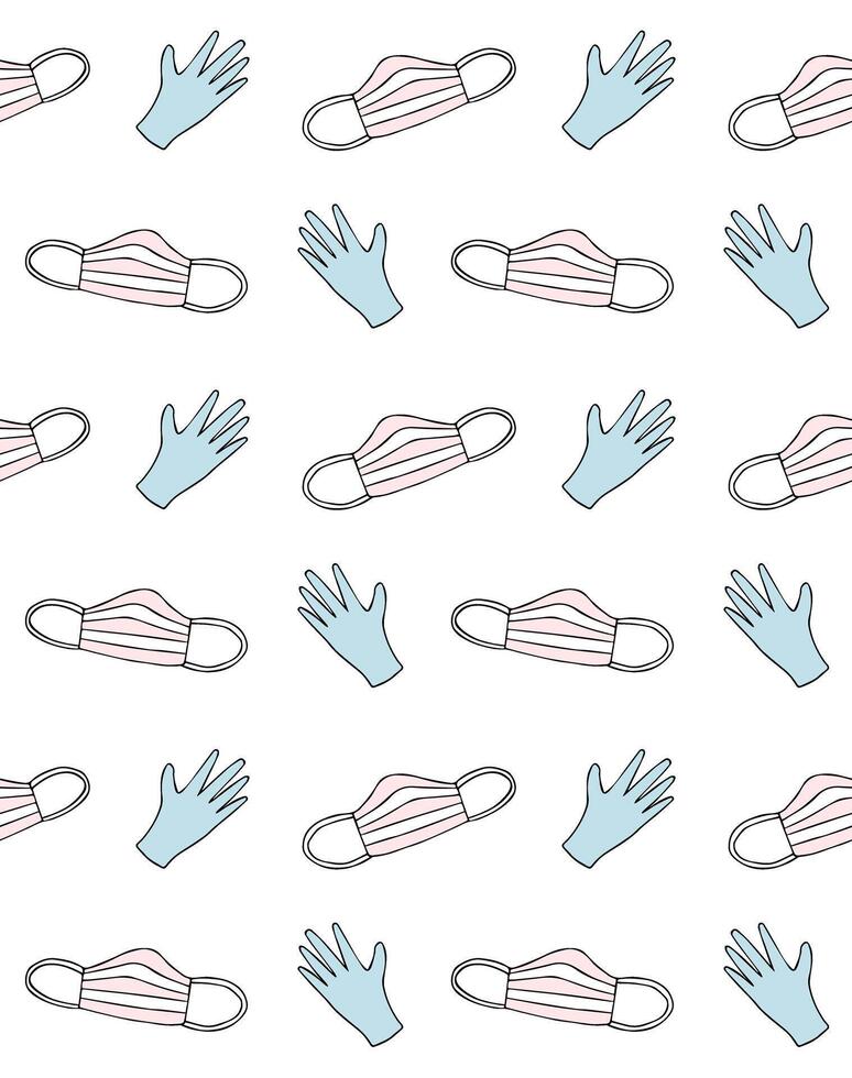 Seamless pattern of face mask and gloves vector