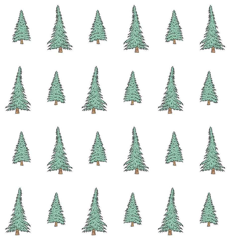 Seamless pattern of sketch spruce tree vector