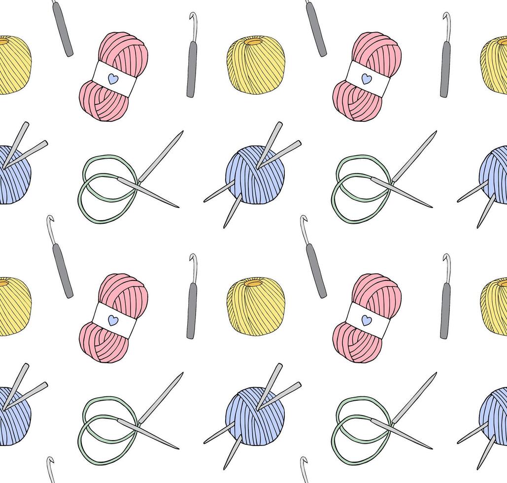 Seamless pattern of knit thread and needle vector