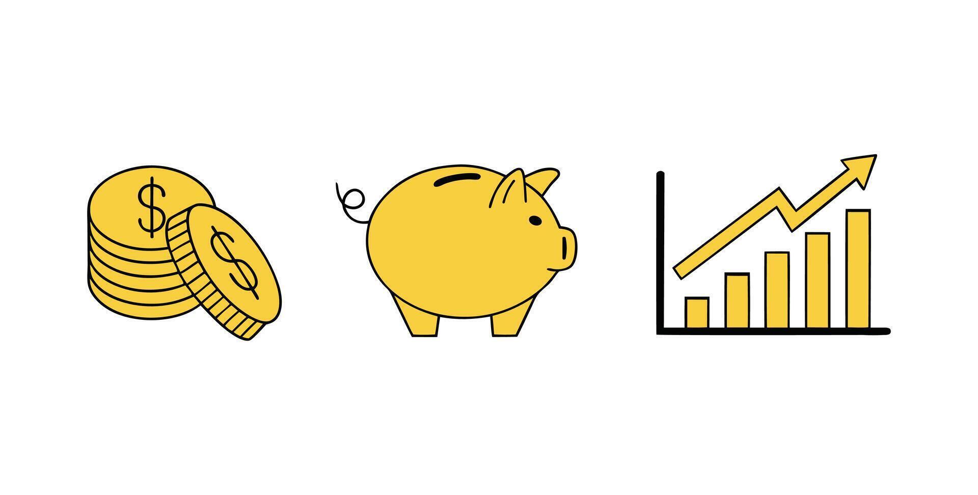 Finance icon set, Money Line Icons, Contains such icons as Money, Wallet, Currency Exchange, Banking, Finance. Financial Strategy, Savings, Credit Score vector