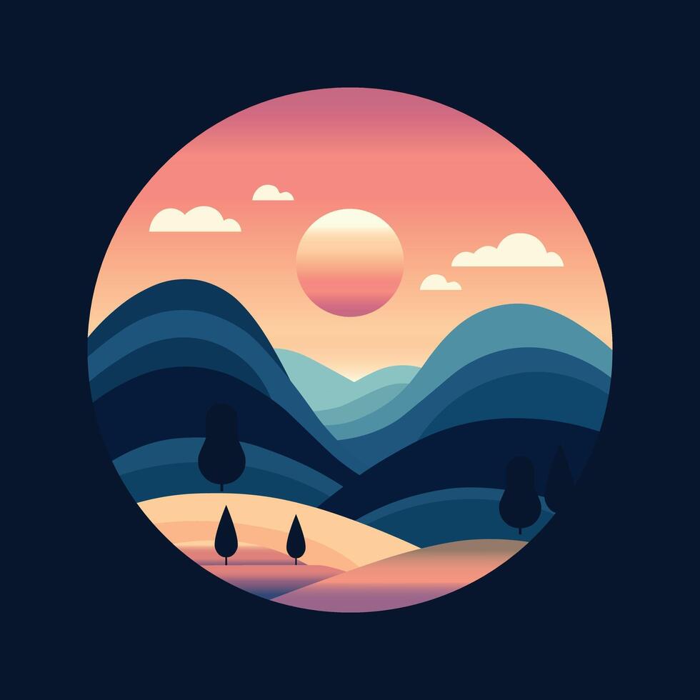 Minimalist Sunset Landscape Illustration vector