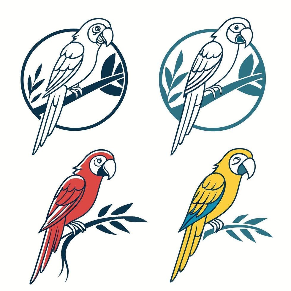 Set of Parrot illustration on branch vector