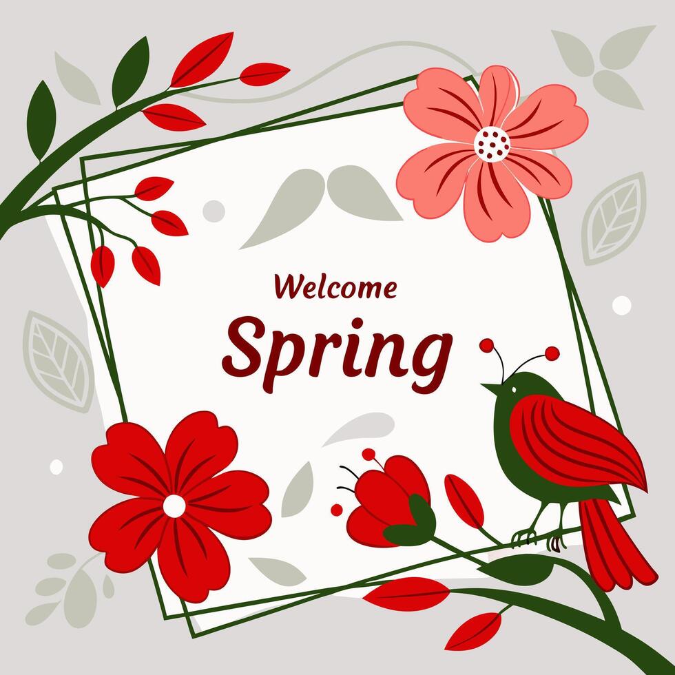 Spring background with flowers and birds illustration vector