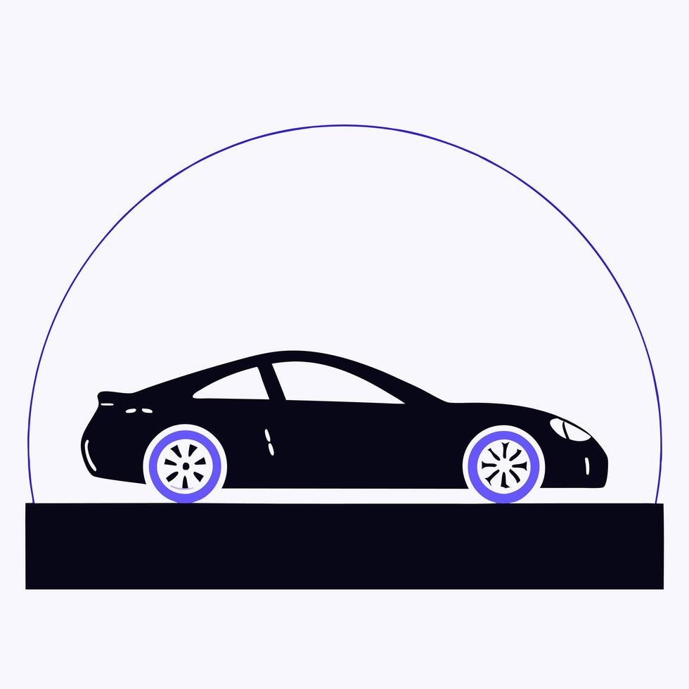 A black car is shown in a circle with purple wheels vector