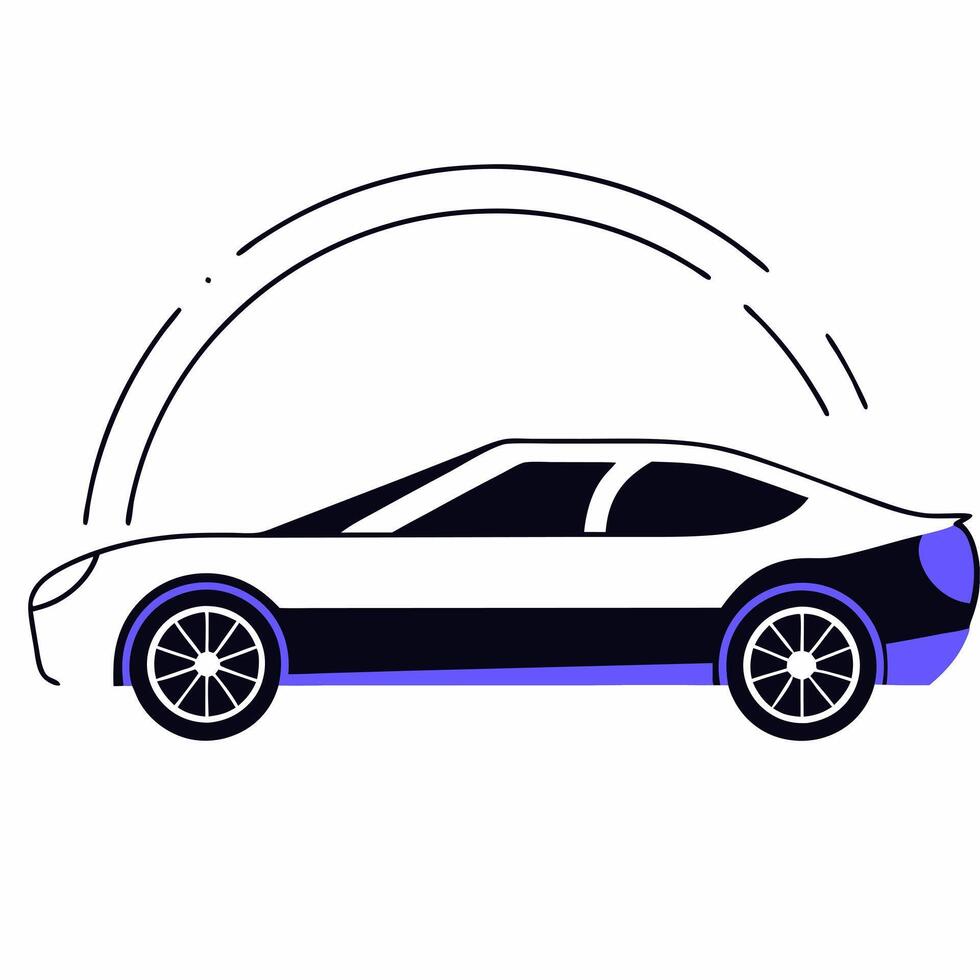 A car is shown in a flat style with a circle around it vector