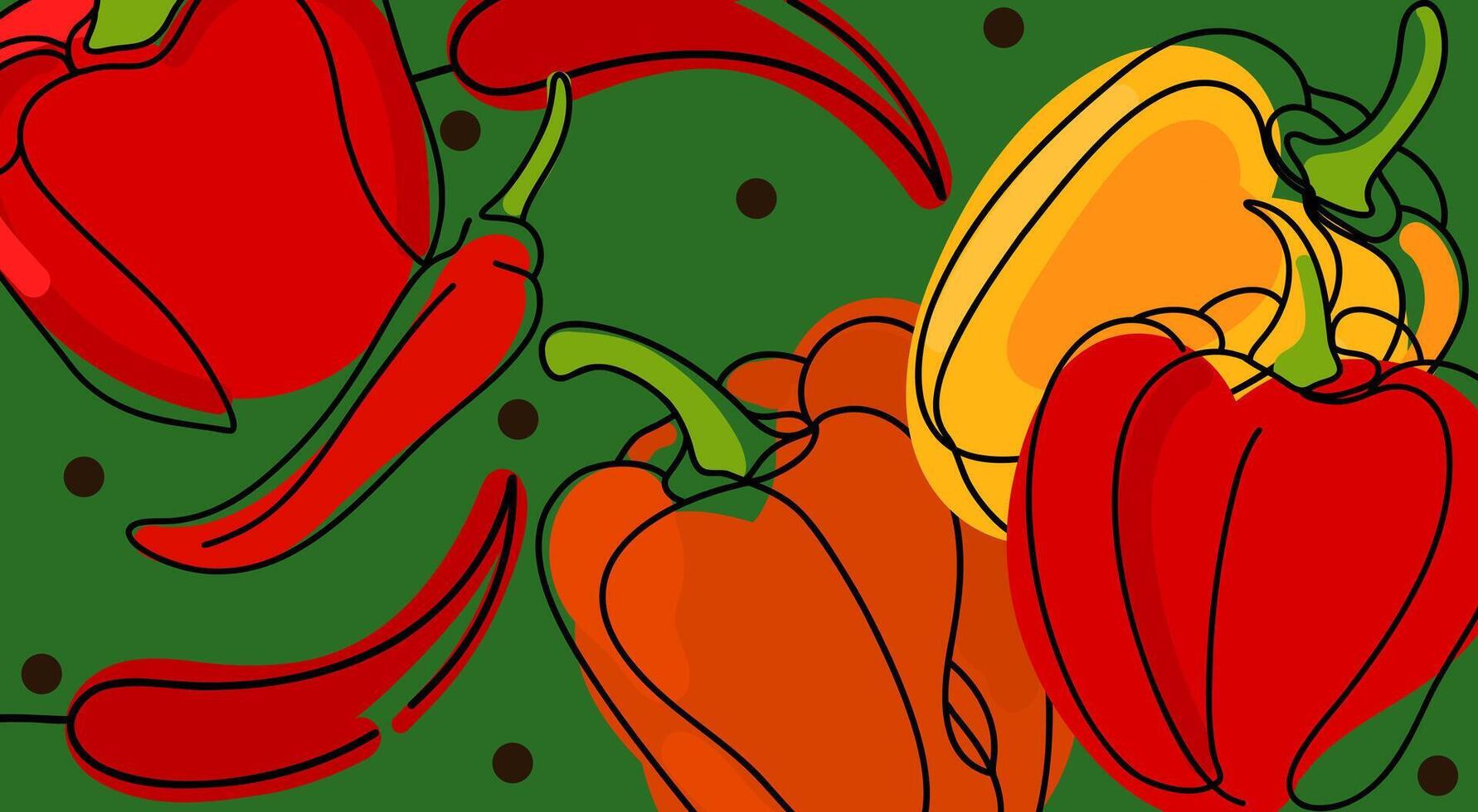 illustration of colorful peppers and chili peppers. Modern illustration of chili and peppers of yellow, orange and red. Vegetables background vector