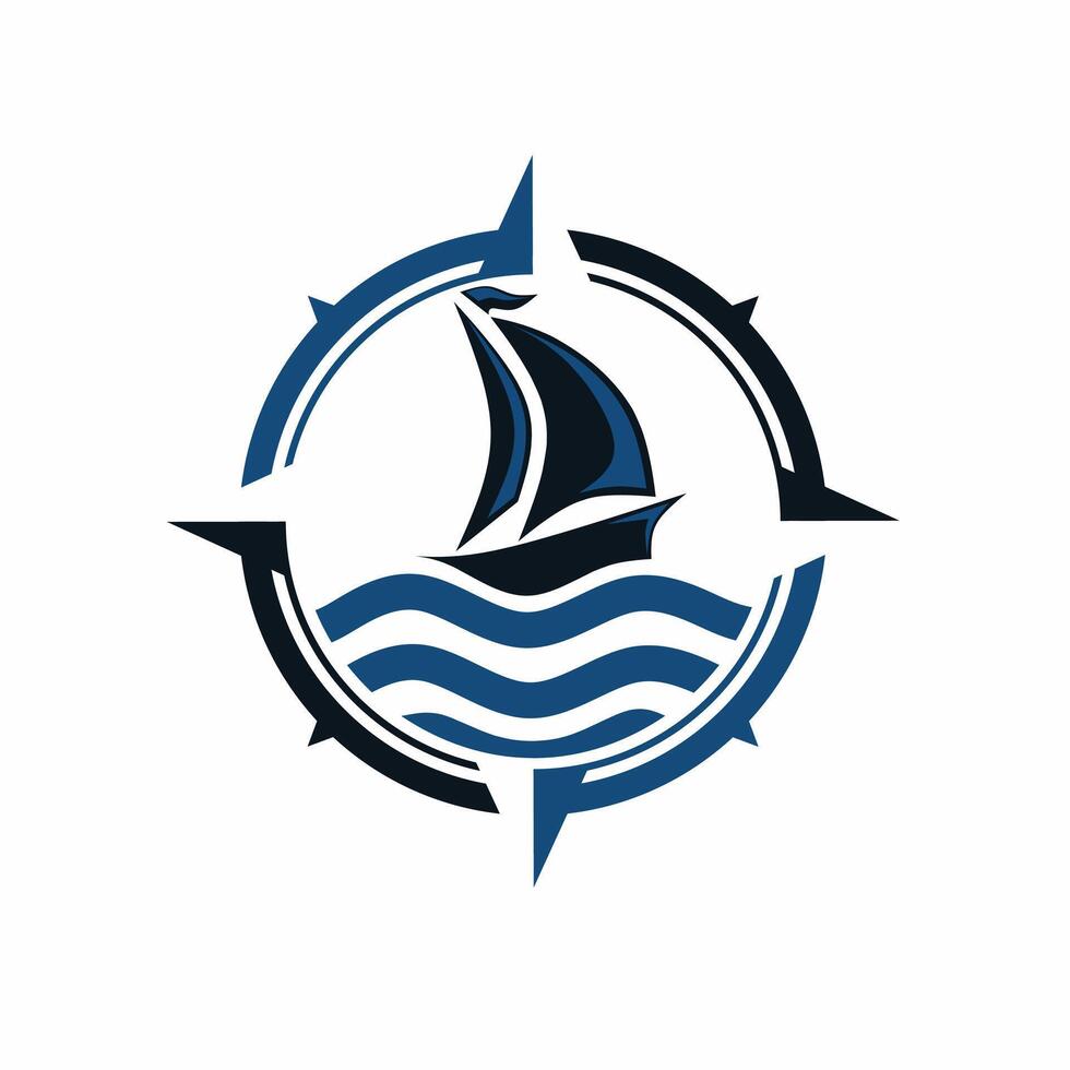 sailing ship logo with compass symbol vector