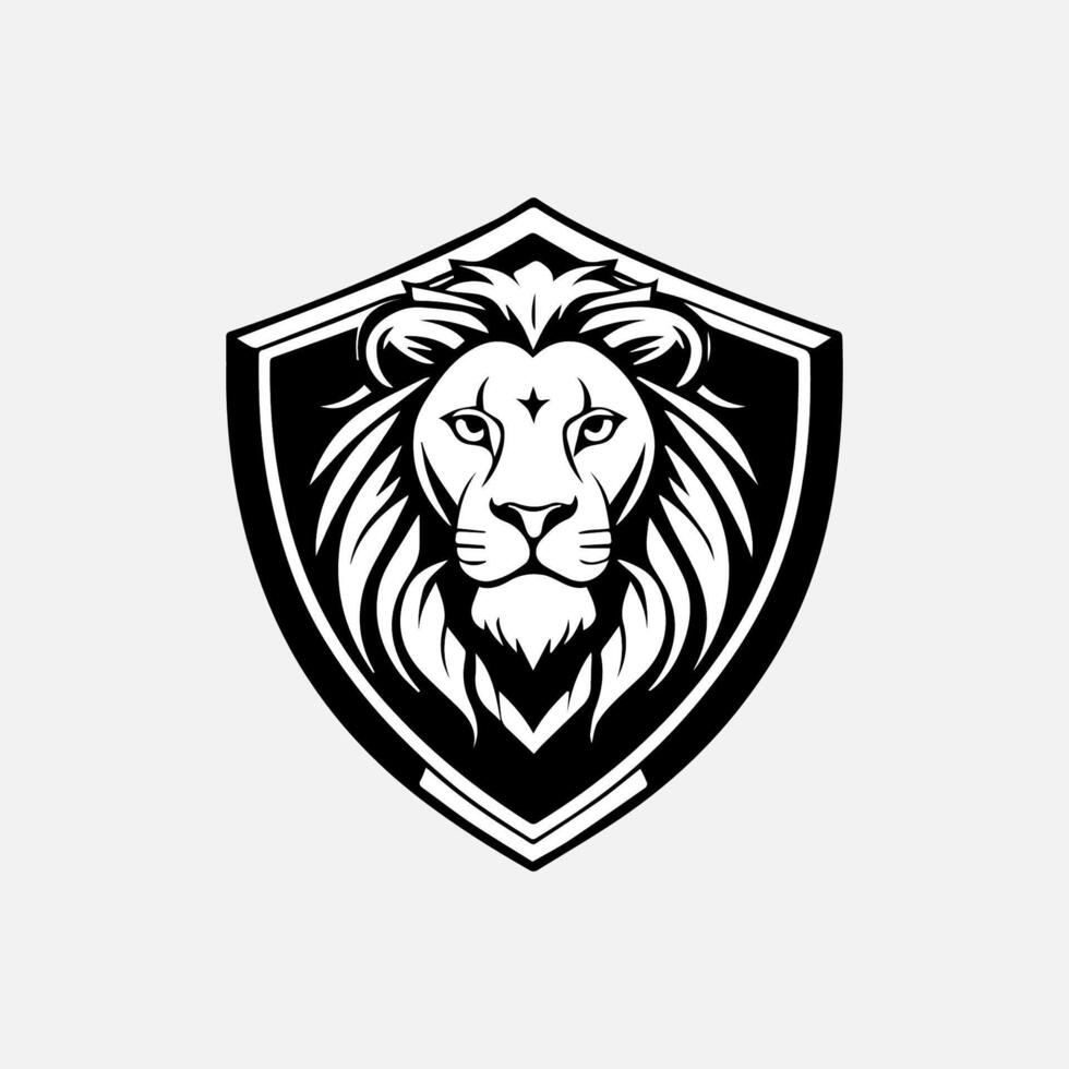 lion head logo design with shield vector