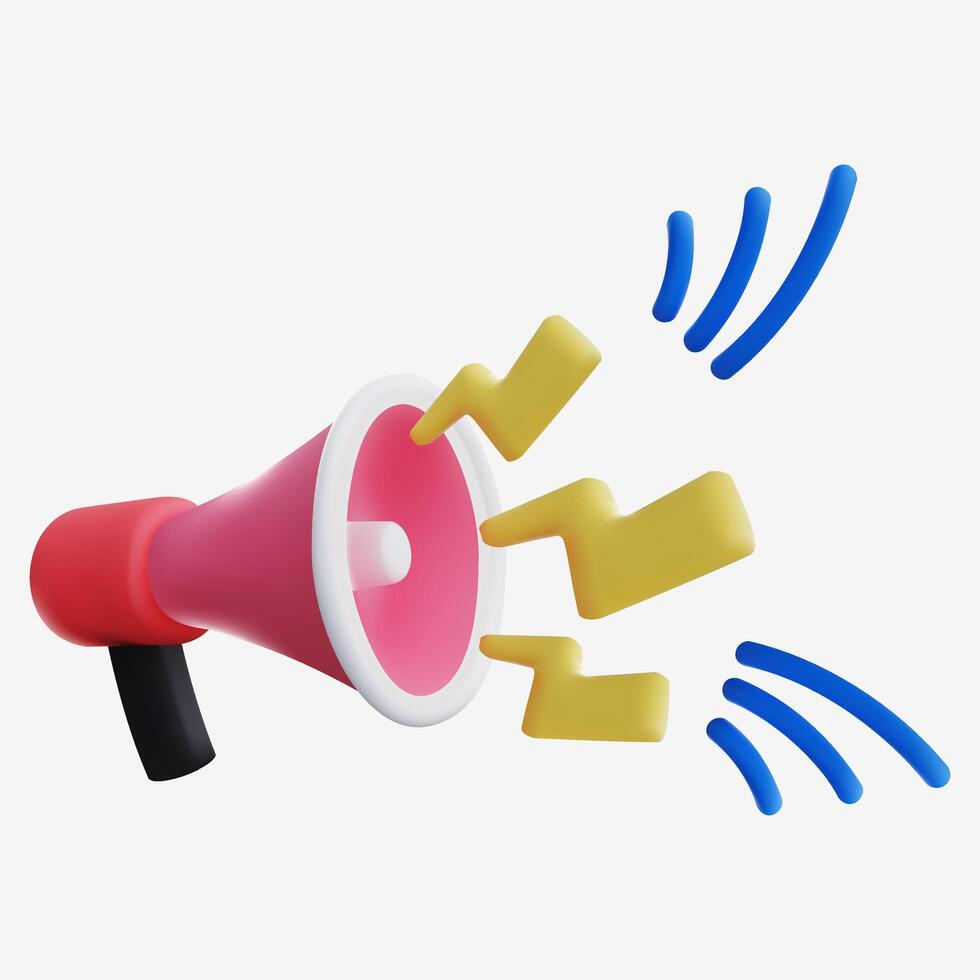 3D Yellow Megaphone Icon with Lightning Bolts for Alerts and Announcements vector