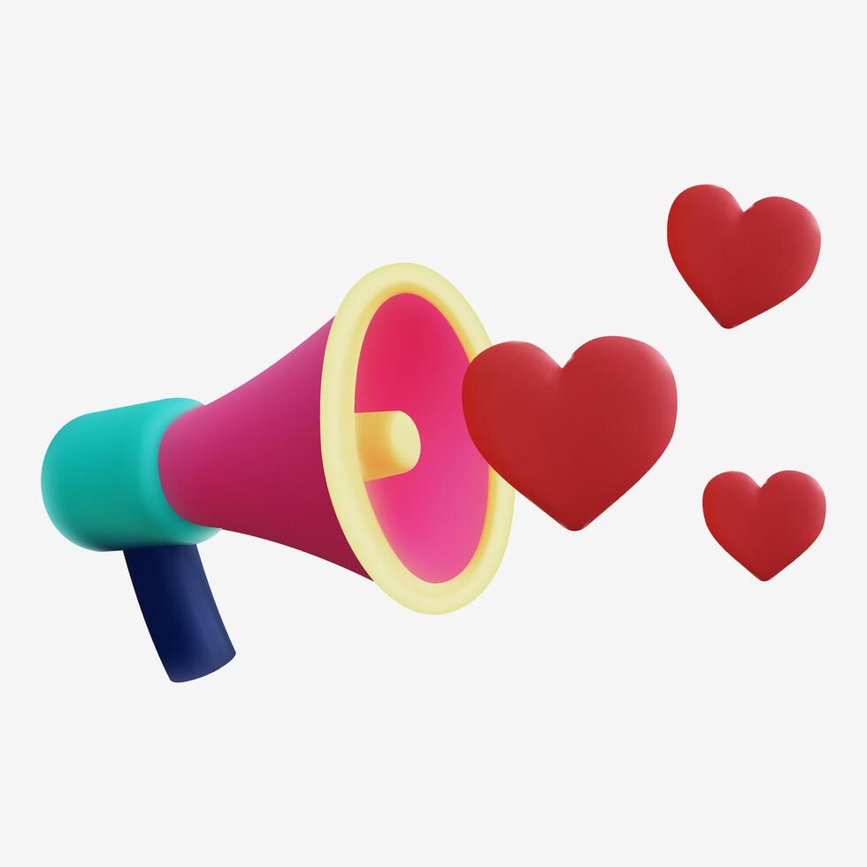 3D Pink Megaphone with Red Hearts for Love Promotions and Announcements vector
