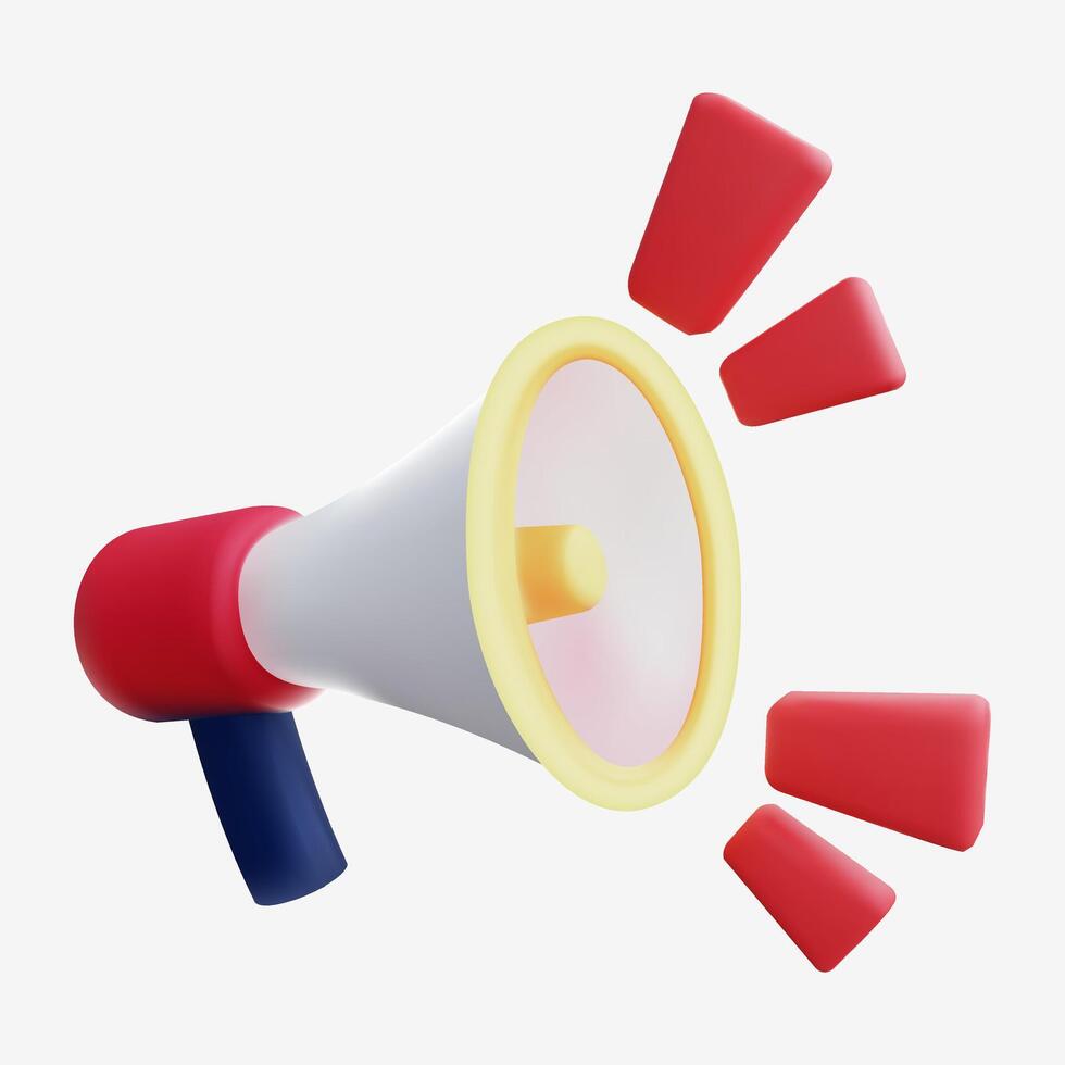3D Red and White Megaphone with Alert Symbols vector