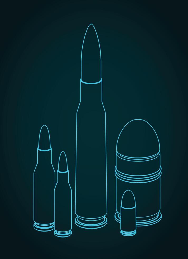 Bullets of various NATO calibers illustration vector