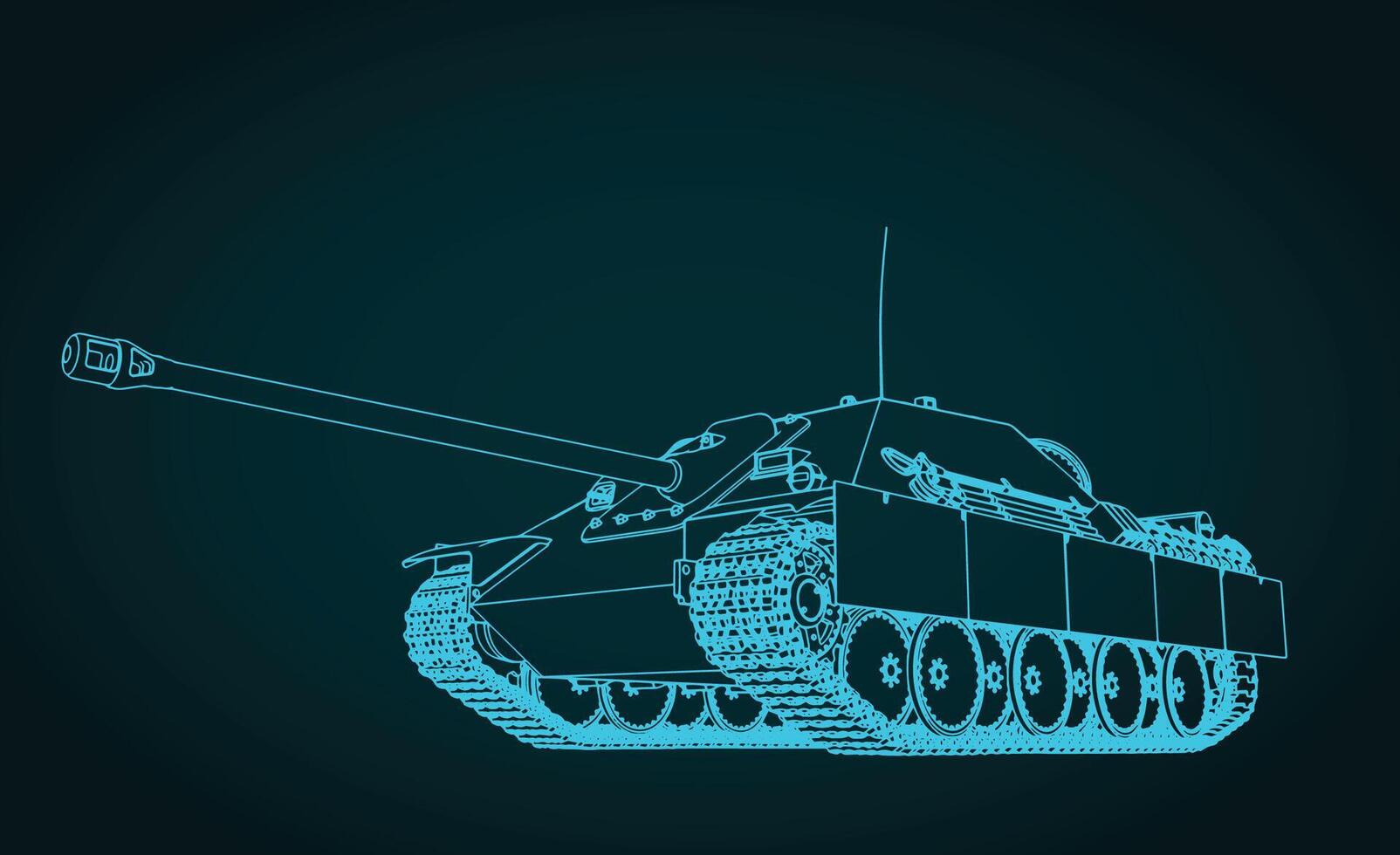 Heavy German self-propelled artillery unit blueprint vector
