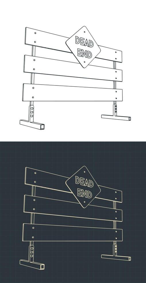 Dead end and traffic barrier blueprints vector