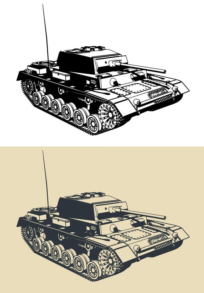 Medium tank from WW II vector