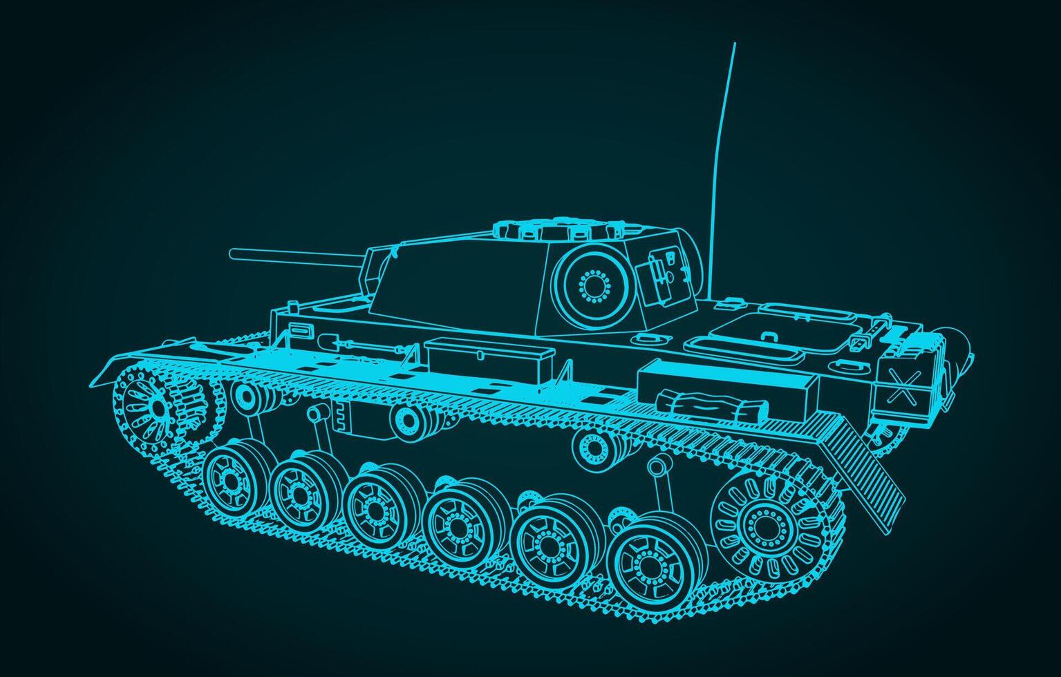WW II medium tank blueprint vector