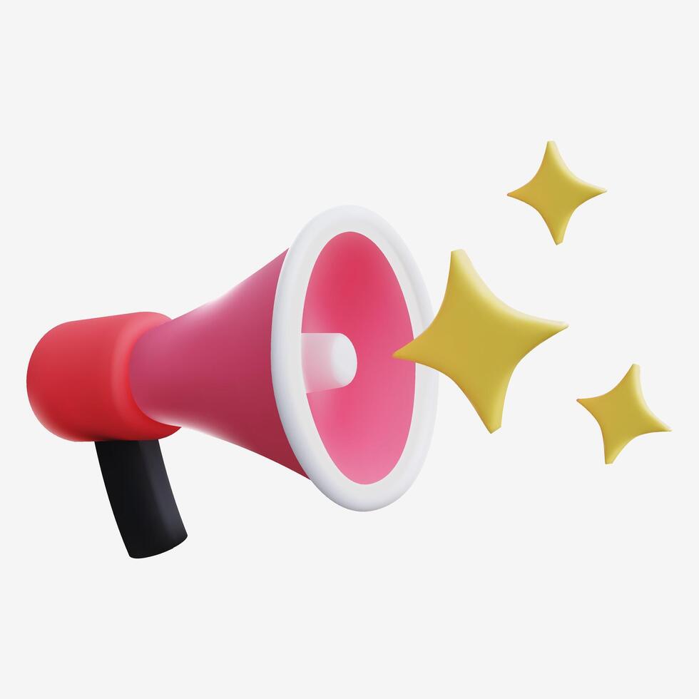 3D Pink Megaphone Icon with Sparkle Stars for Promotions and Announcements vector